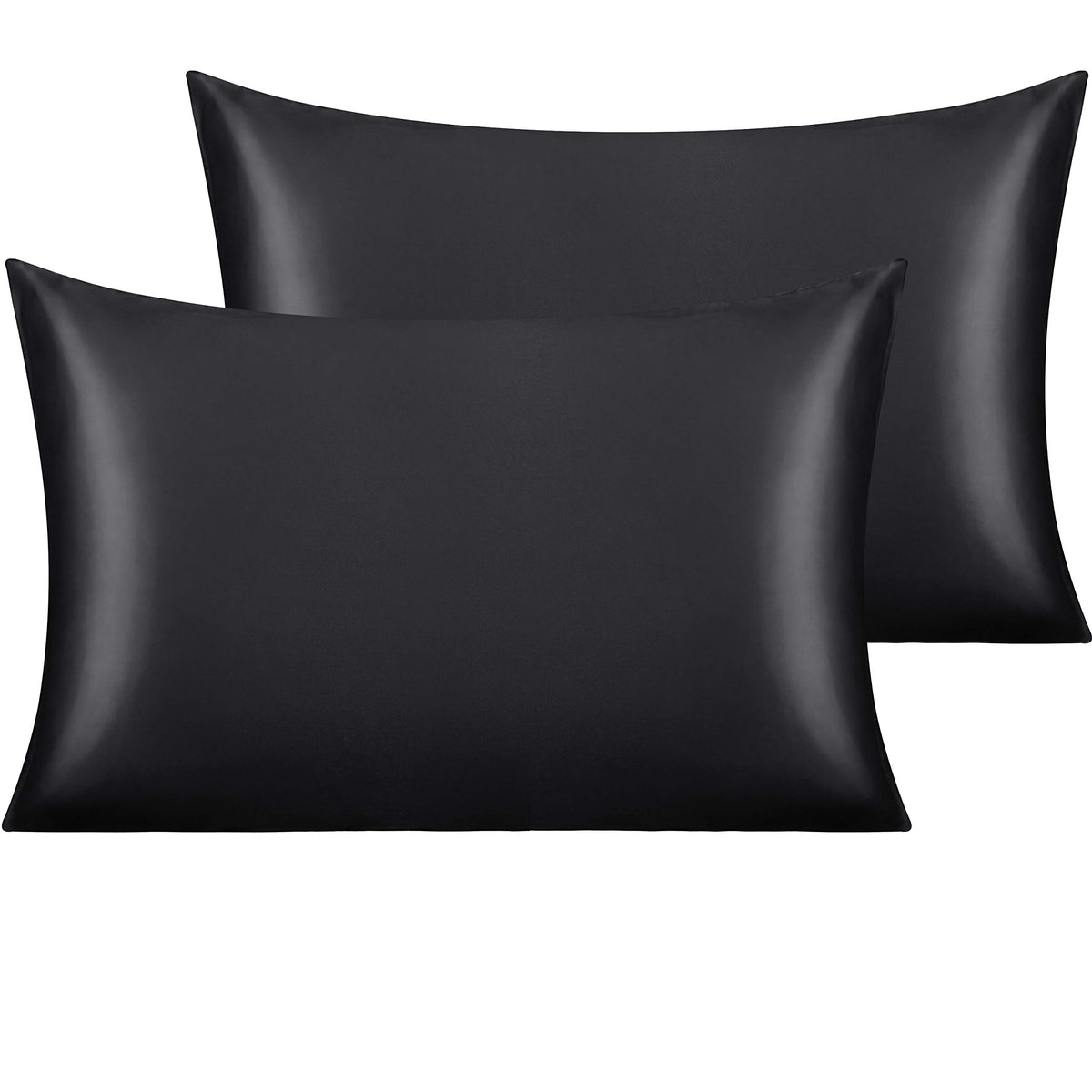 NTBAY Standard Satin Pillowcases, Set of 2, Black