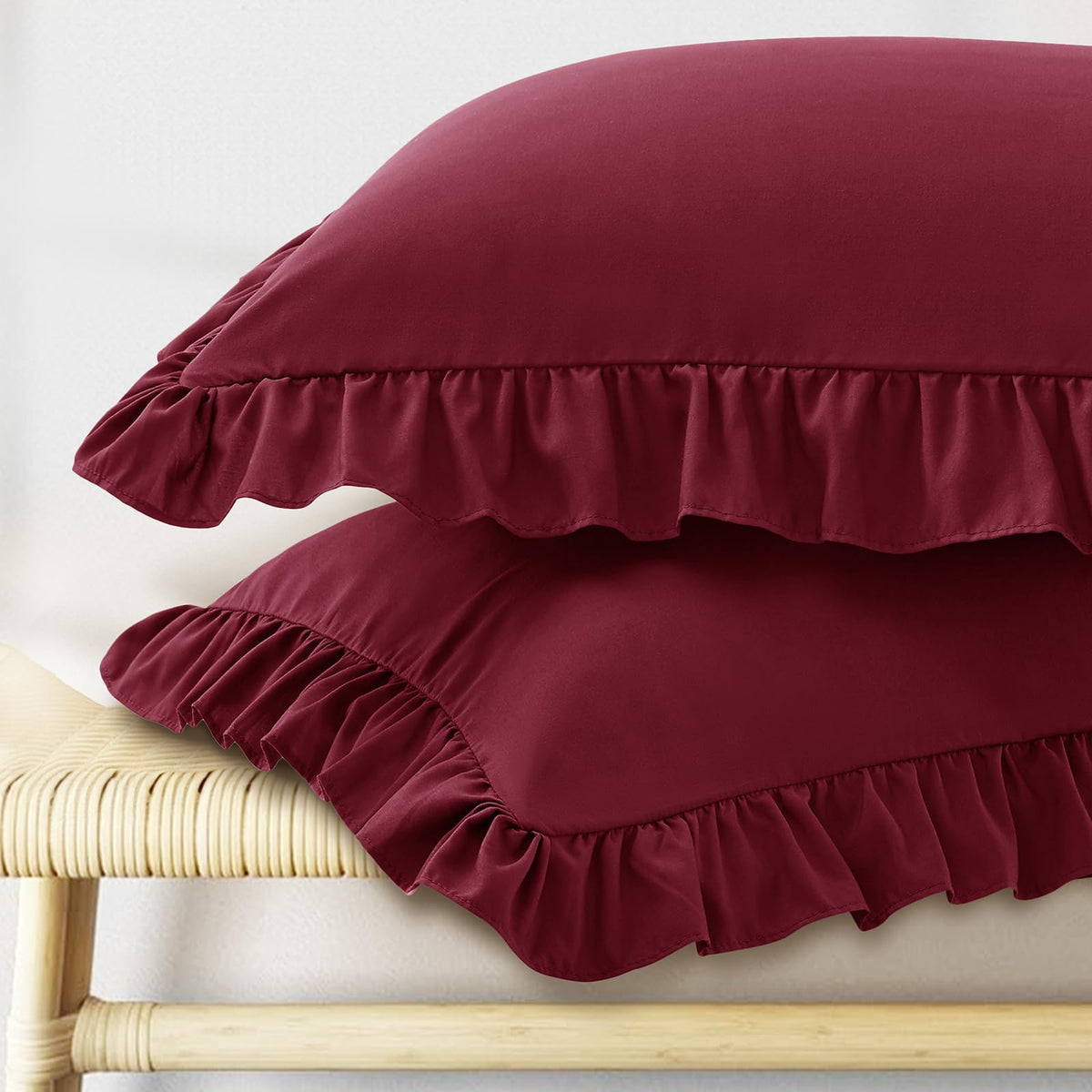 KKJIAF Ruffle Pillow Cases Standard Size Set of 2, White