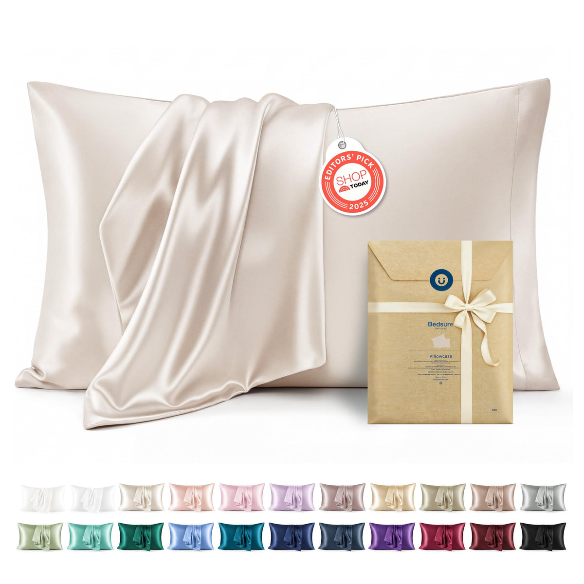 Bedsure Satin Pillowcases Queen Set of 2, Silky Pillow Cases, Dark Grey