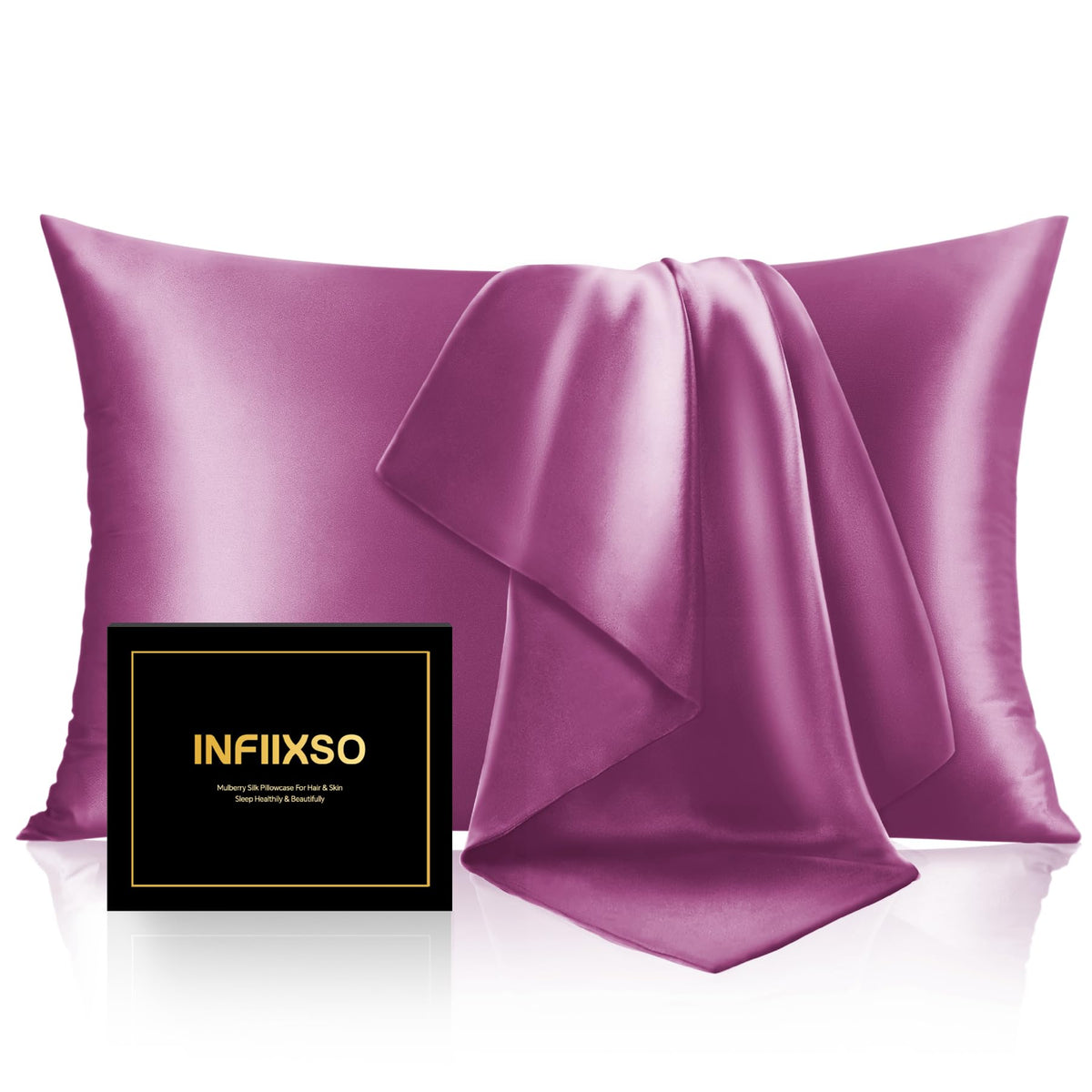 INFIIXSO Silk Pillow Cases 2 Pack, Standard Size, Hidden Zipper, Light Grey
