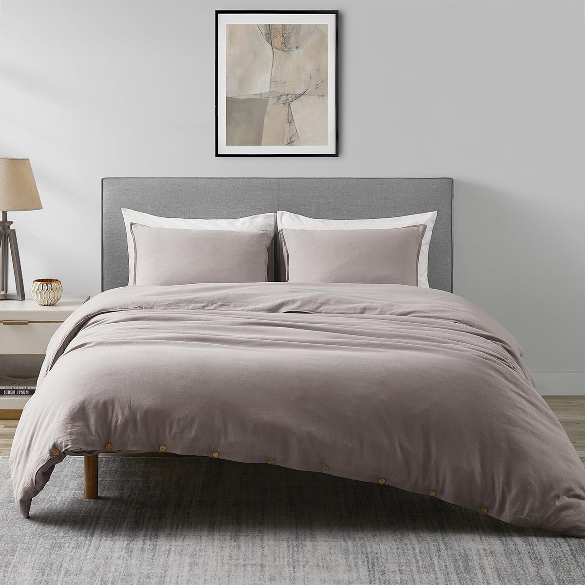 DAPU 100% French Linen Duvet Cover 3Pcs Set, 170GSM Linen Bedding, Queen
