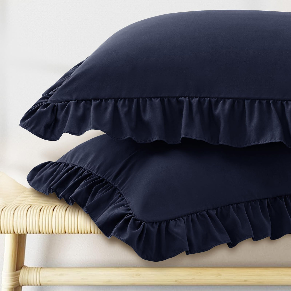 KKJIAF Ruffle Pillow Cases Standard Size Set of 2, White