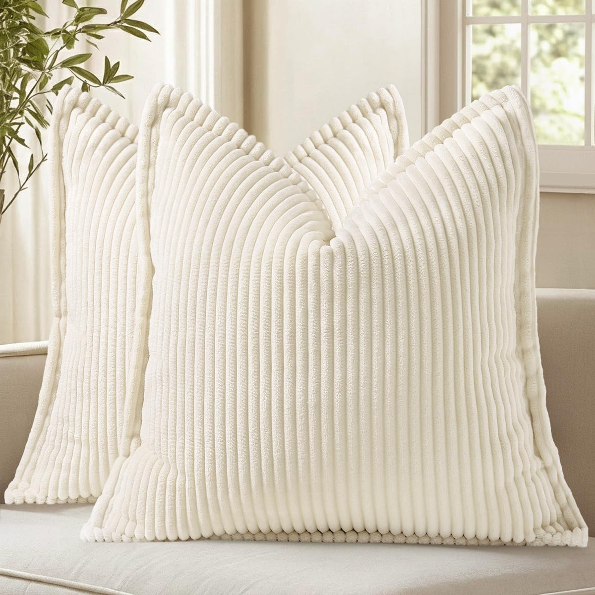 decorUhome Fall Corduroy Olive Green Throw Pillow Covers 18x18 Set of 2