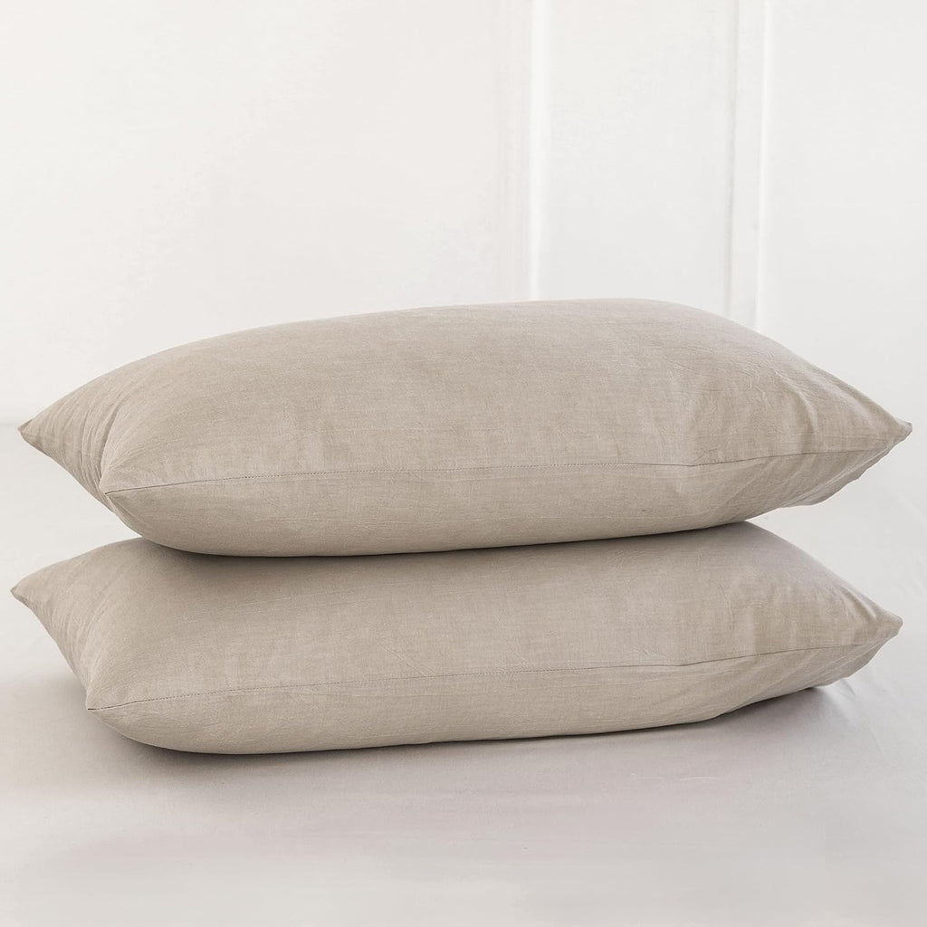 MOOMEE Pillowcase Set of 2 100% Washed Cotton Linen-Like Standard