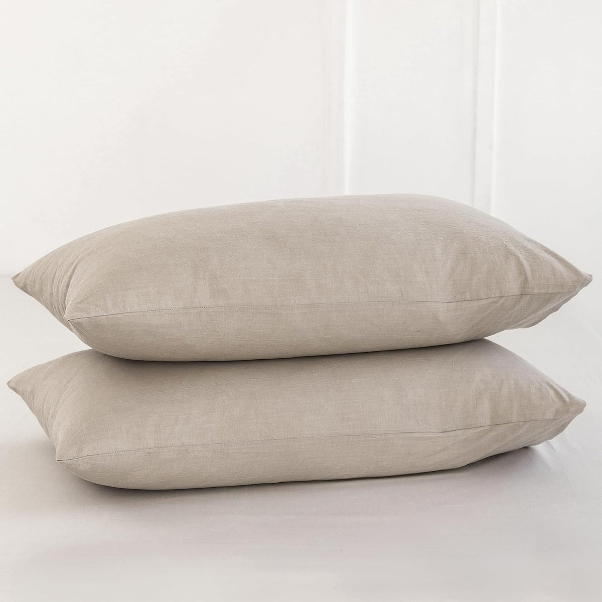 MOOMEE Pillowcase Set of 2 100% Washed Cotton Linen-Like Standard