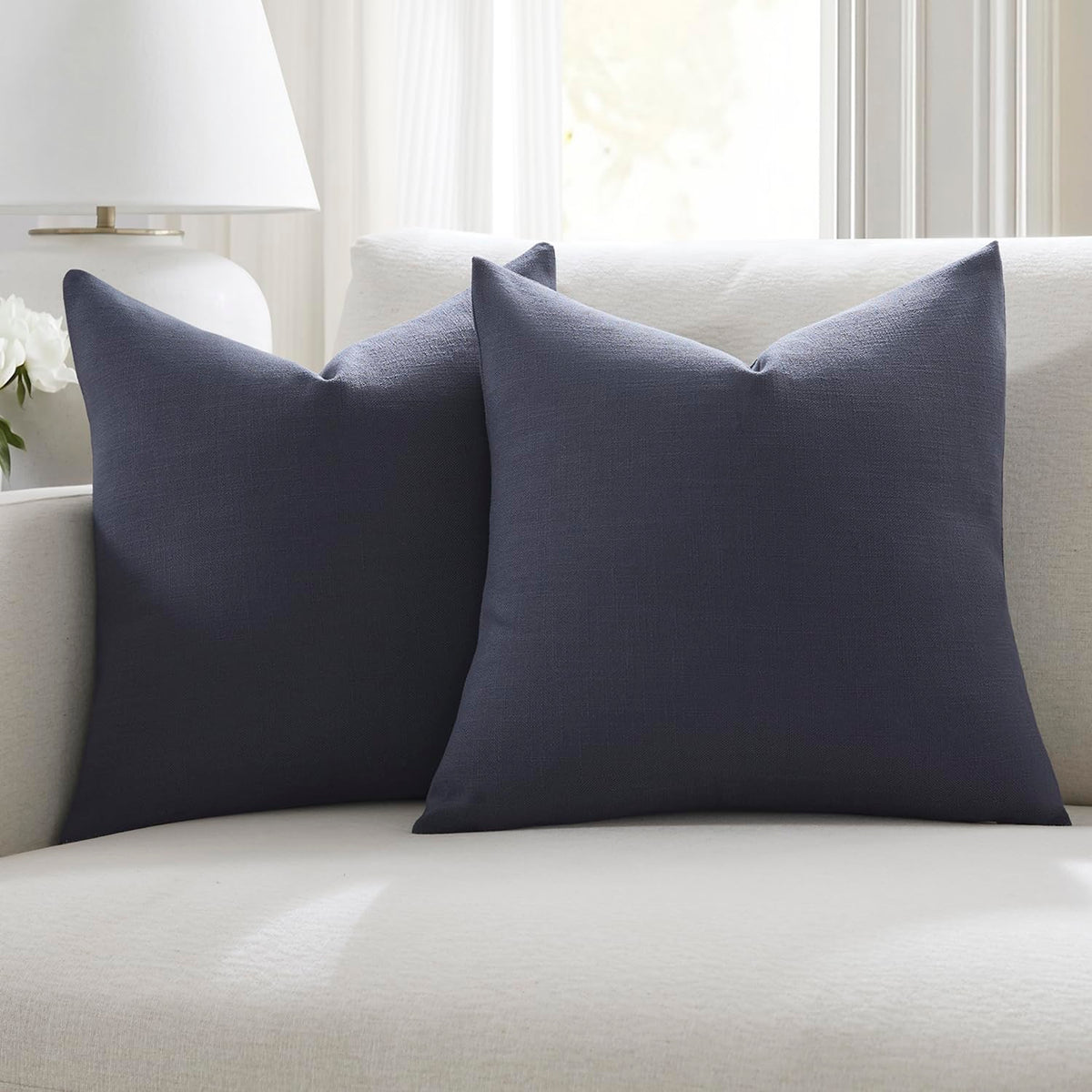 Meekio Linen Blend Throw Pillow Covers 18x18 Set of 2, Ivory