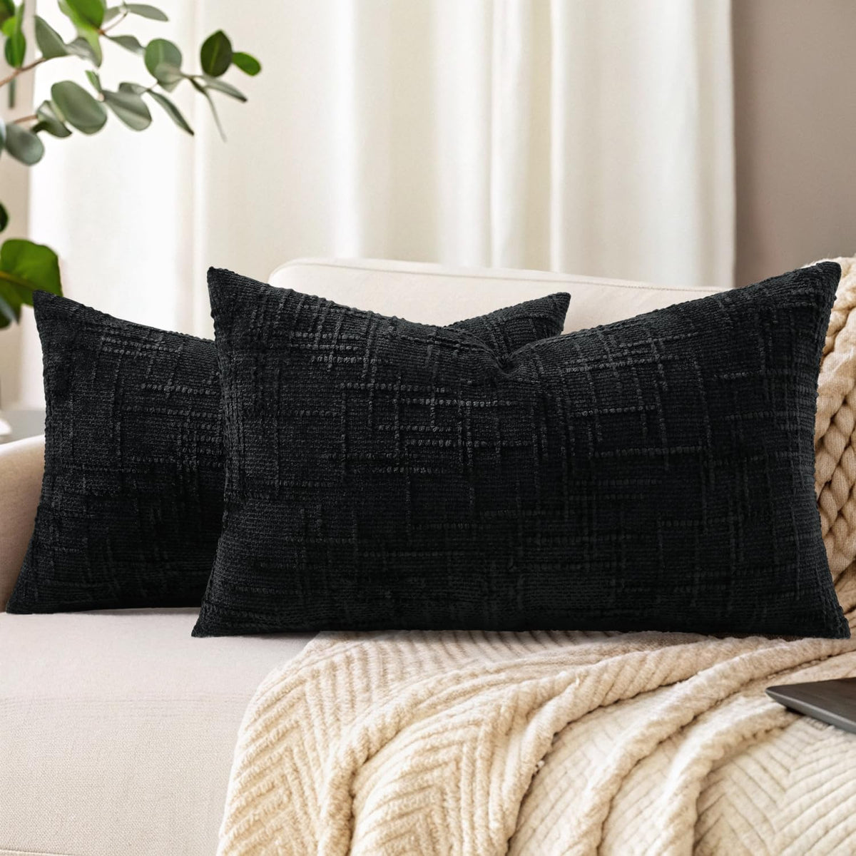 decorUhome Textured Chenille Throw Pillow Covers 18x18 Set of 2 Rust