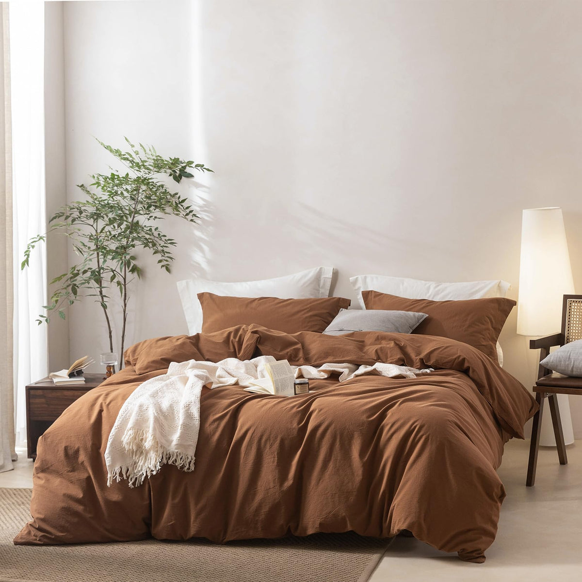 BDEAR 3Pcs Olive Green Duvet Cover Set Queen Size 90" L x 90" W,Oeko TEX