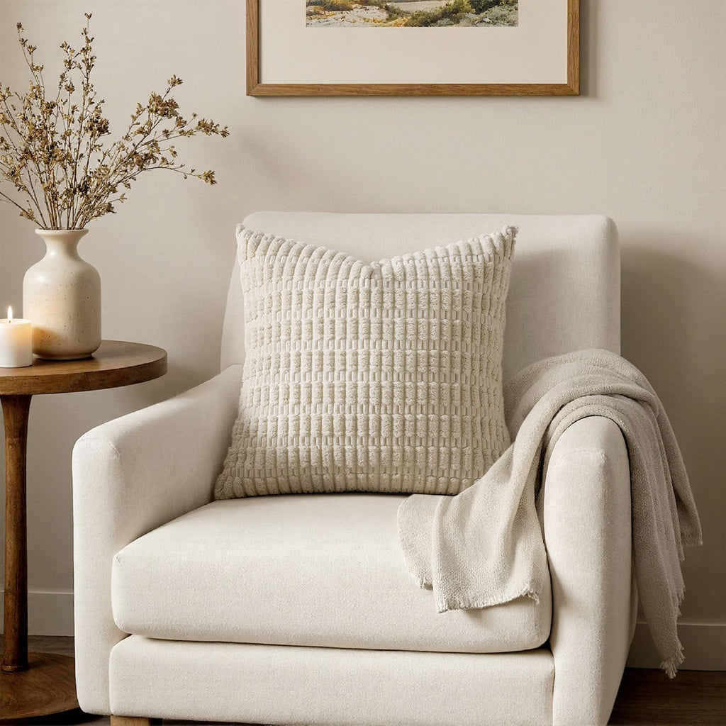 MIULEE Corduroy Decorative Throw Pillow Covers 20x20 Cream White Pack of 2