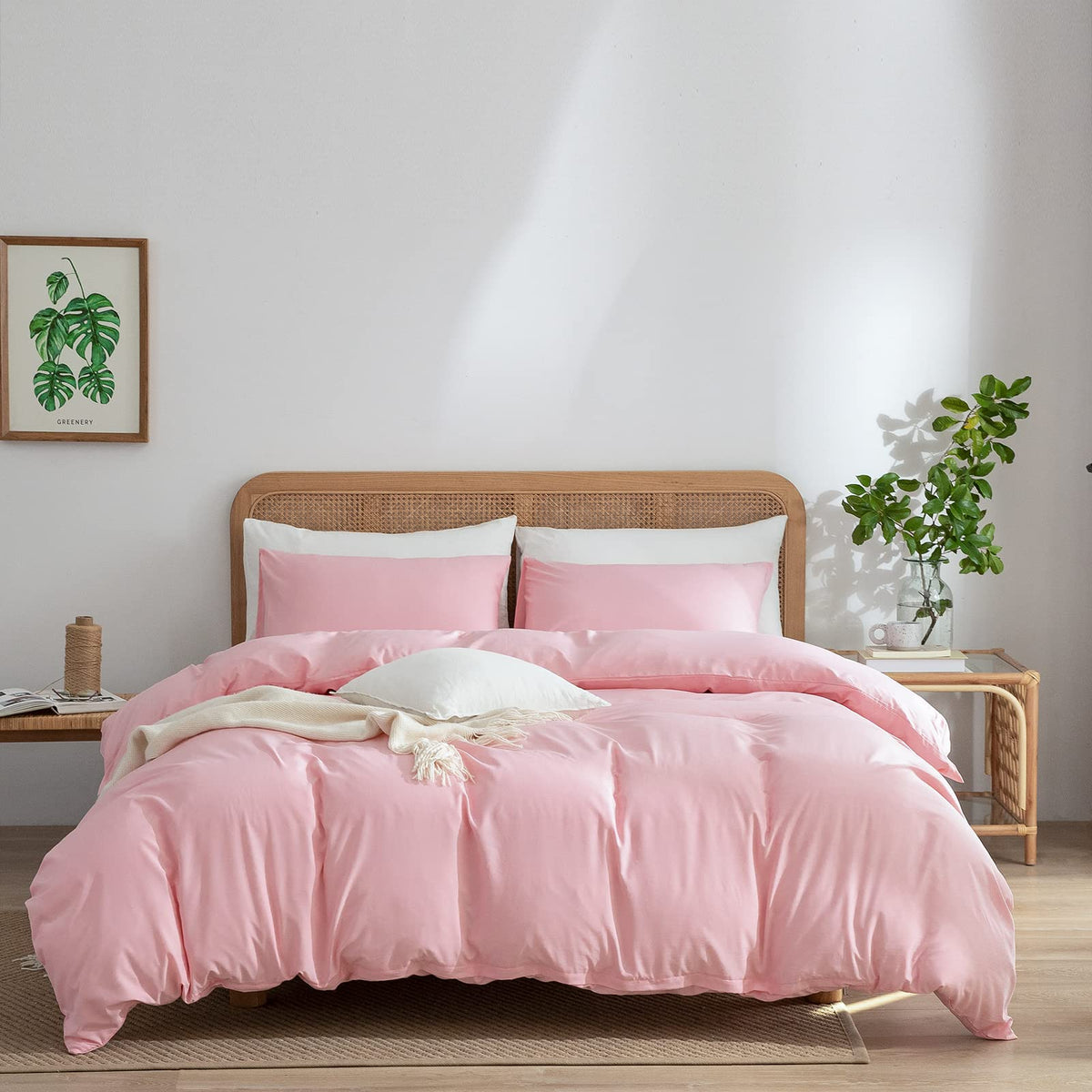 King Size Duvet Cover Set Floral Luxury Soft Brushed Microfiber Crinkle Gauze Fabric 3 Pieces Bedding Set Flower Pattern Duvet Cover King with Zipper Closure Breathable Comfy