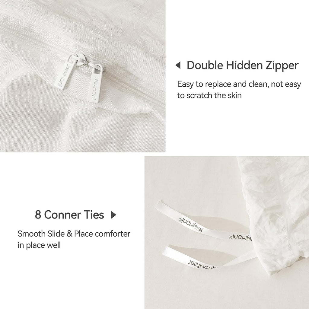 JELLYMONI White Seersucker Duvet Cover Set Queen Size