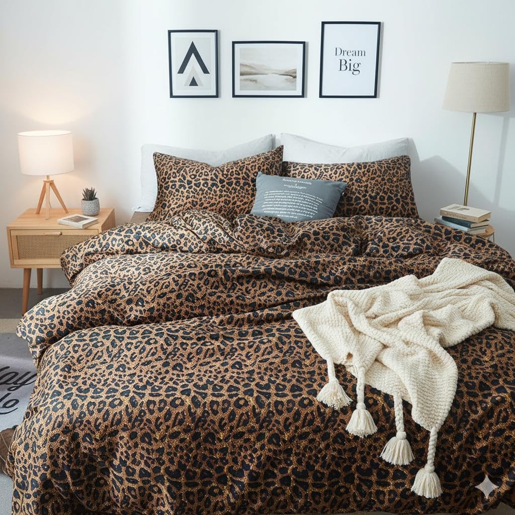 Duvet Cover Set Queen Size Brown Striped Bedding Set for Girls Boys