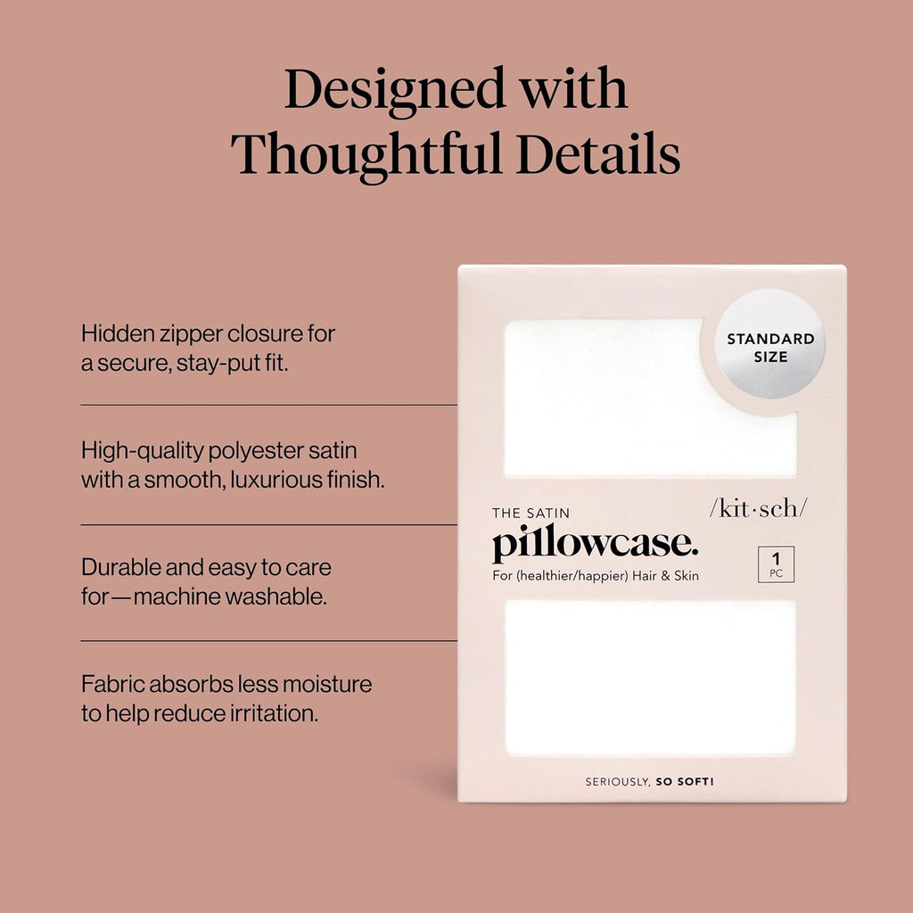 Kitsch Satin Pillowcase with Zipper - Standard Size, Ivory