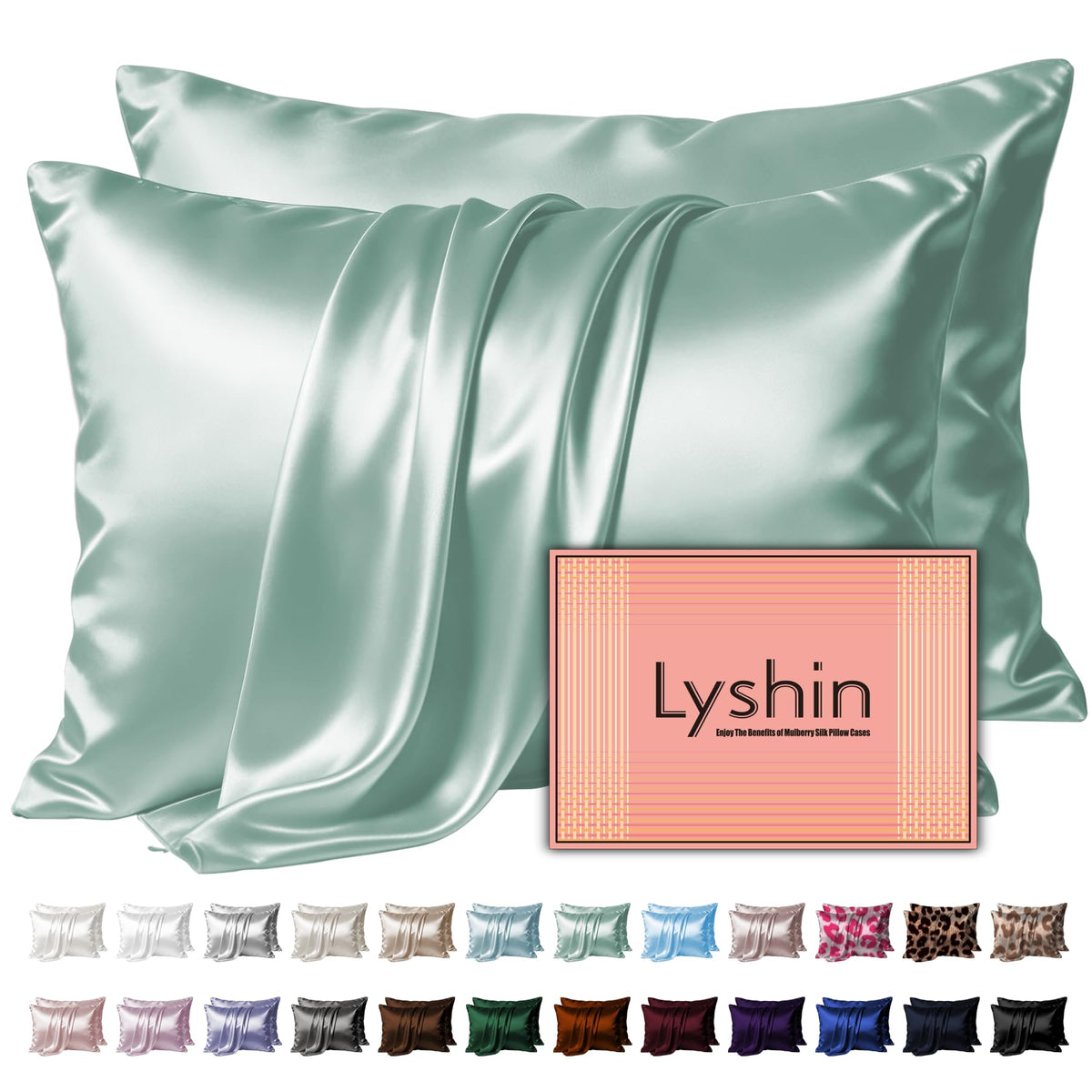 LYSHIN White Silk Pillow Cases Standard Size with Hidden Zipper