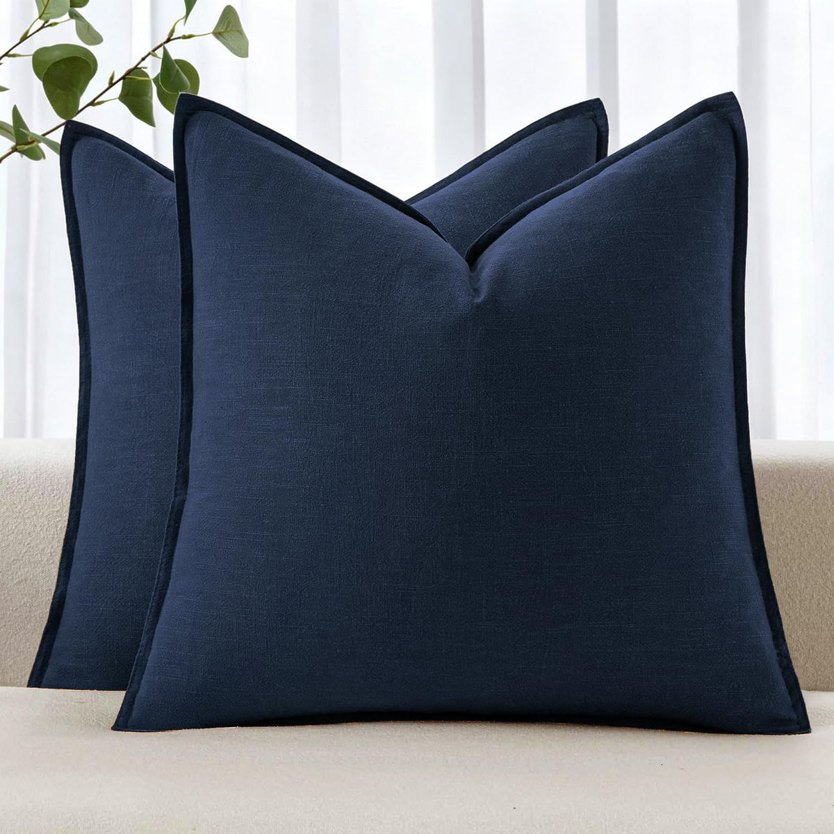 MIULEE Decorative Linen Pillow Covers 20x20 Inch Natural Beige