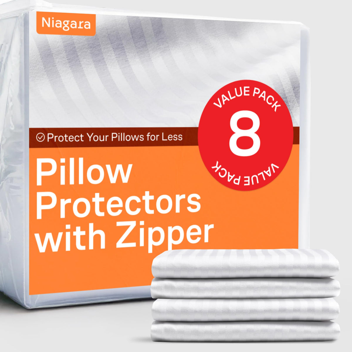 Ultra Soft Pillow Protectors with Zipper - Standard Size - Set of 2 - White