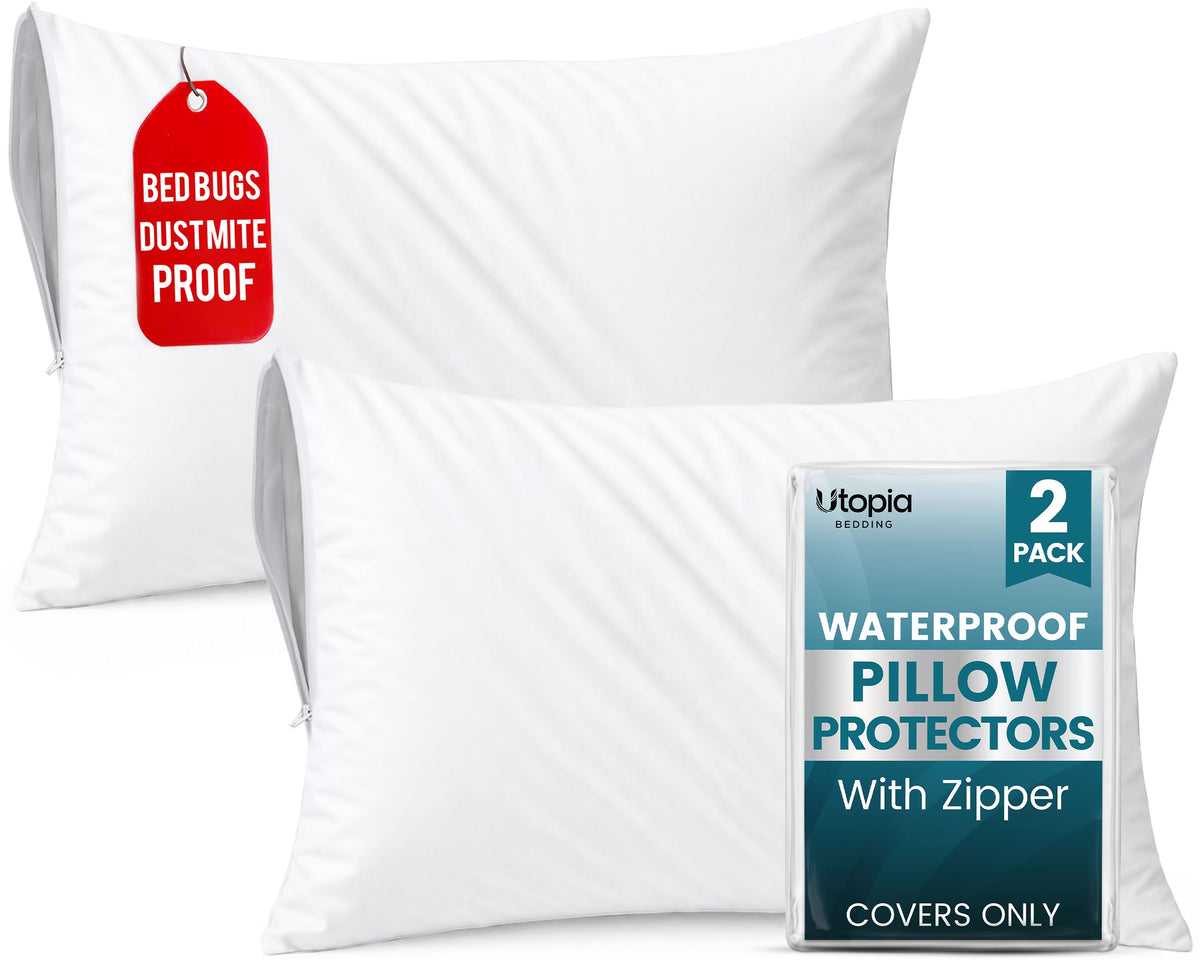 Set of 4 Pillow Protectors with Zipper Standard Size, Pillow Covers