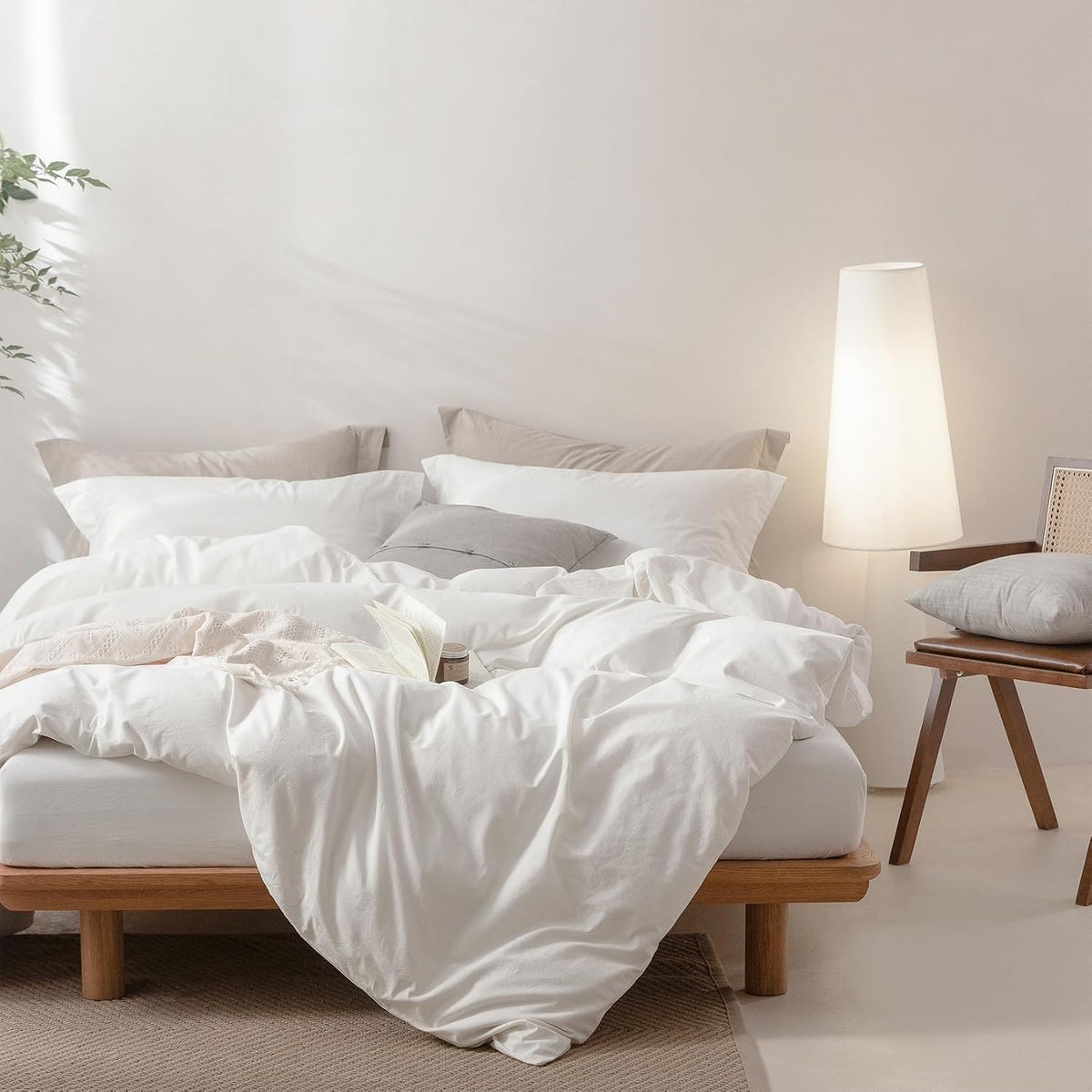 BDEAR 3Pcs Off White Duvet Cover Set Queen Size 90" L x 90" W, Oeko TEX