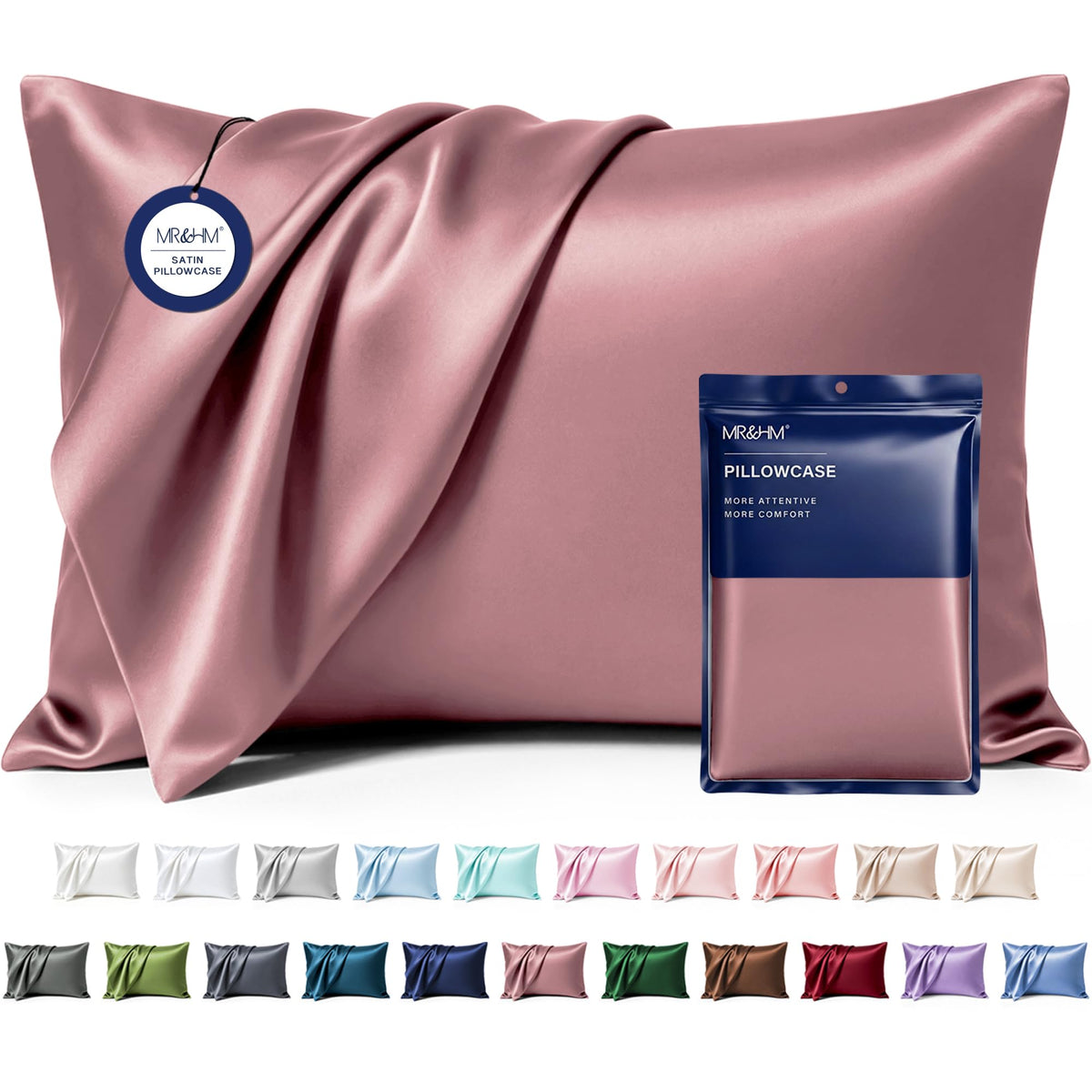 MR&HM Satin Pillowcase 2 Pack, Queen Size 20"x30", Black