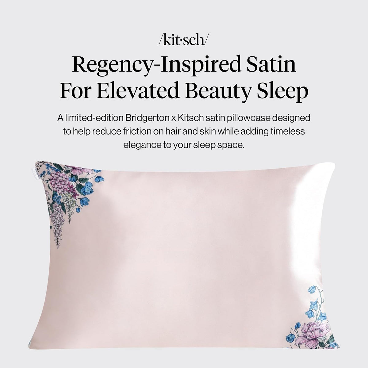 Bridgerton x Kitsch Satin Pillowcase W/Zipper - Size 19x26, Wisteria