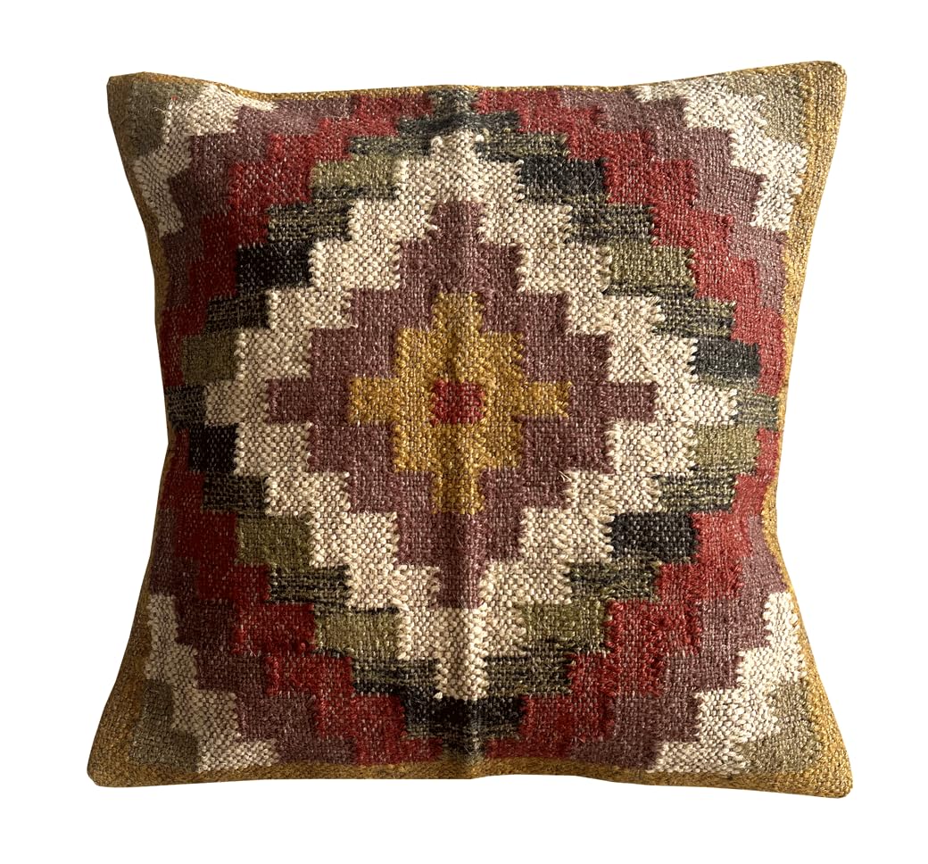Indian Vintage Kilim Hand Loom Cushion Cover 18X18 Pillows Boho Ethnic Shams Jute Pillow Cases Rug Boho