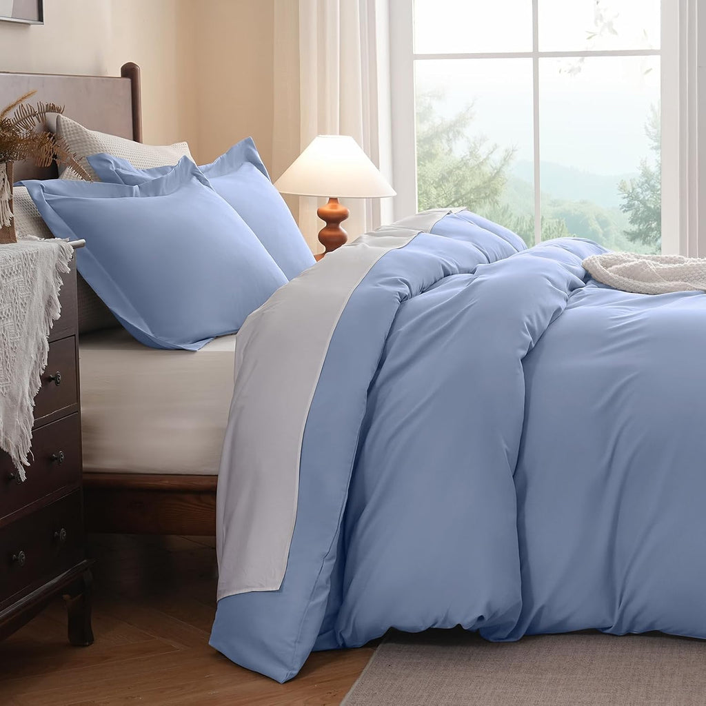 FreshCulture Duvet Cover King Size - 3 Pieces Microfiber Duvet Cover Set with Zipper Closure - Lightweight & Easy Care - 1 Comforter Cover & 2 Pillow Shams - Comforter Not Included (Baby Blue)