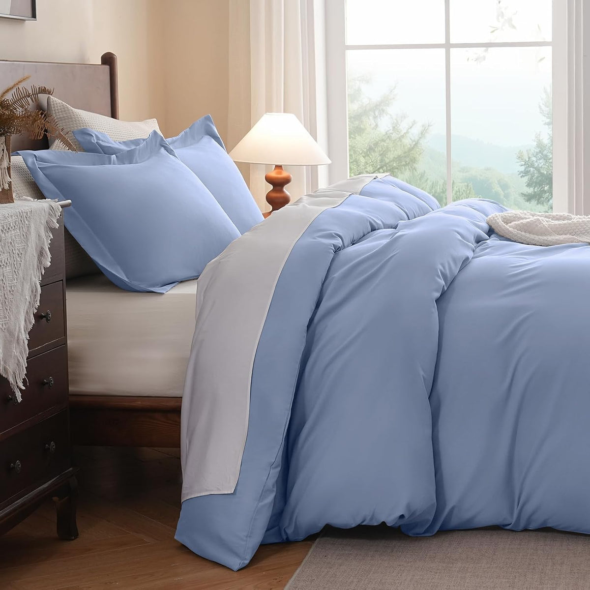 FreshCulture Duvet Cover King Size - 3 Pieces Microfiber Duvet Cover Set with Zipper Closure - Lightweight & Easy Care - 1 Comforter Cover & 2 Pillow Shams - Comforter Not Included (Baby Blue)