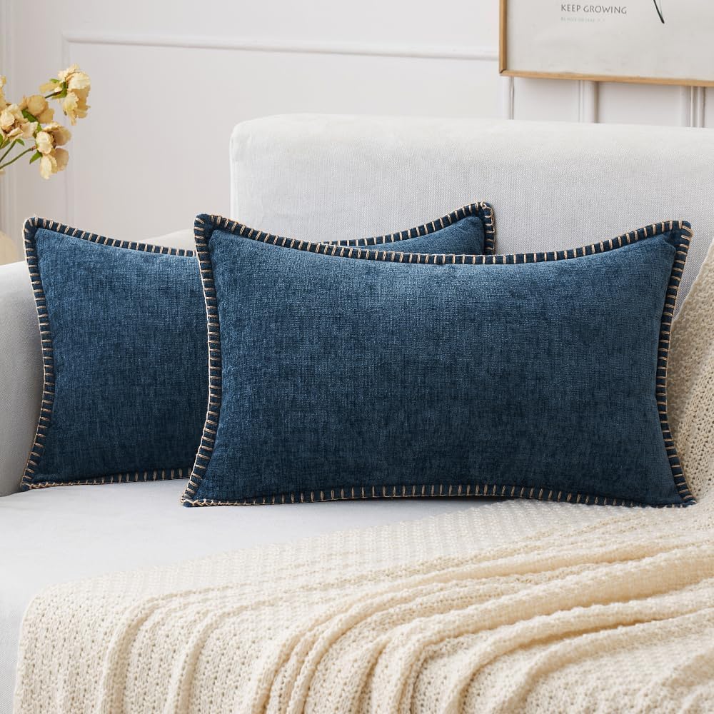 MIULEE Decorative Couch Throw Pillow Covers 18x18 Inch Navy 2 Pack