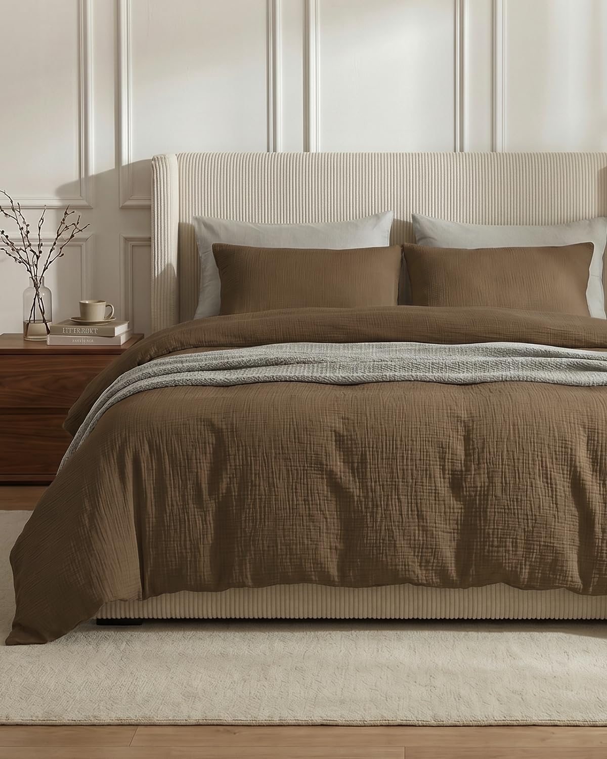 SE SOFTEXLY Muslin Duvet Cover Queen Size, 100% Washed Cotton Duvet Cover Set, Ultra Soft Comforter Cover Linen Like, 3 Pieces Minimalist Gauze Duvet Cover with 2 Pillowcases, 90"x90", White