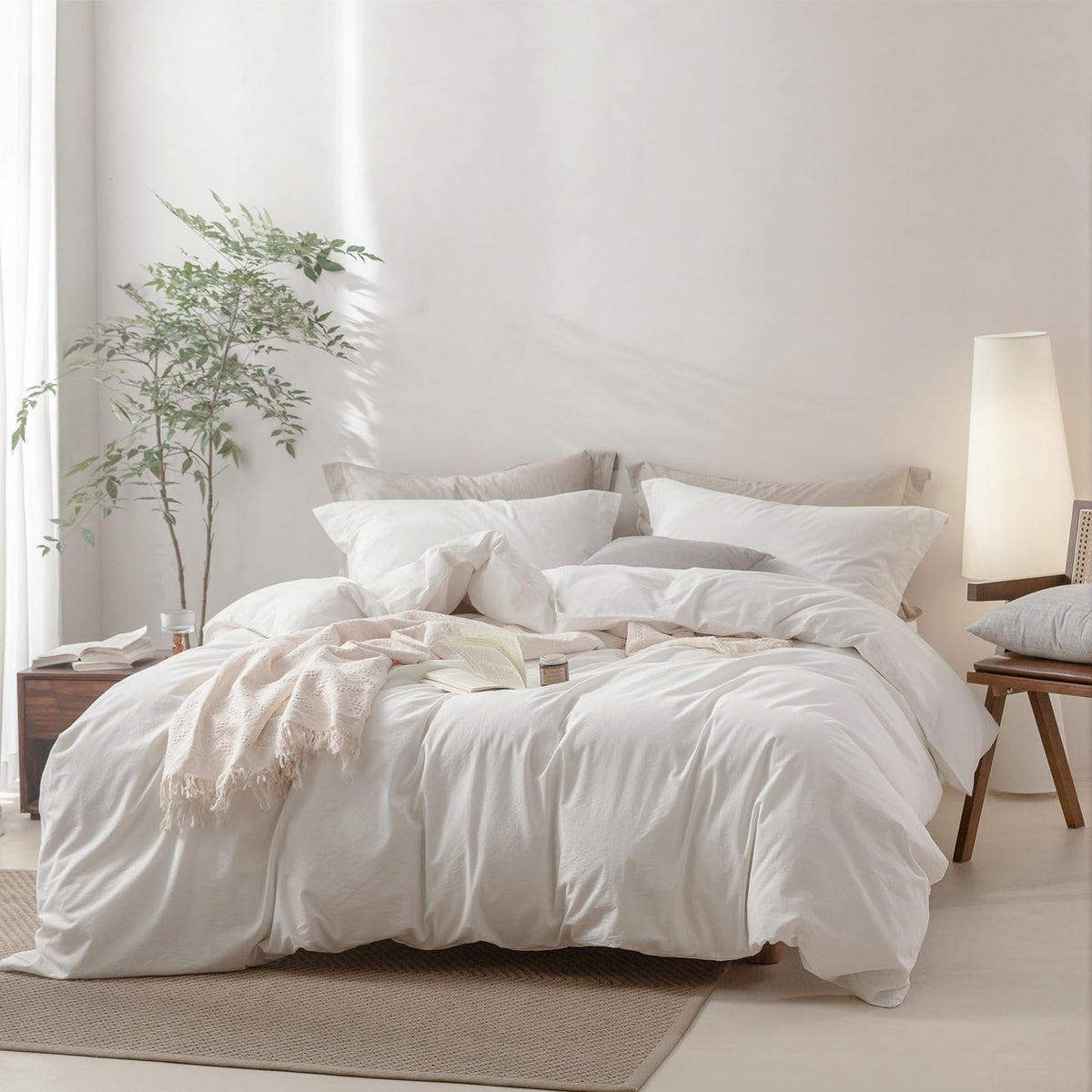 BDEAR 3Pcs Olive Green Duvet Cover Set Queen Size 90" L x 90" W,Oeko TEX