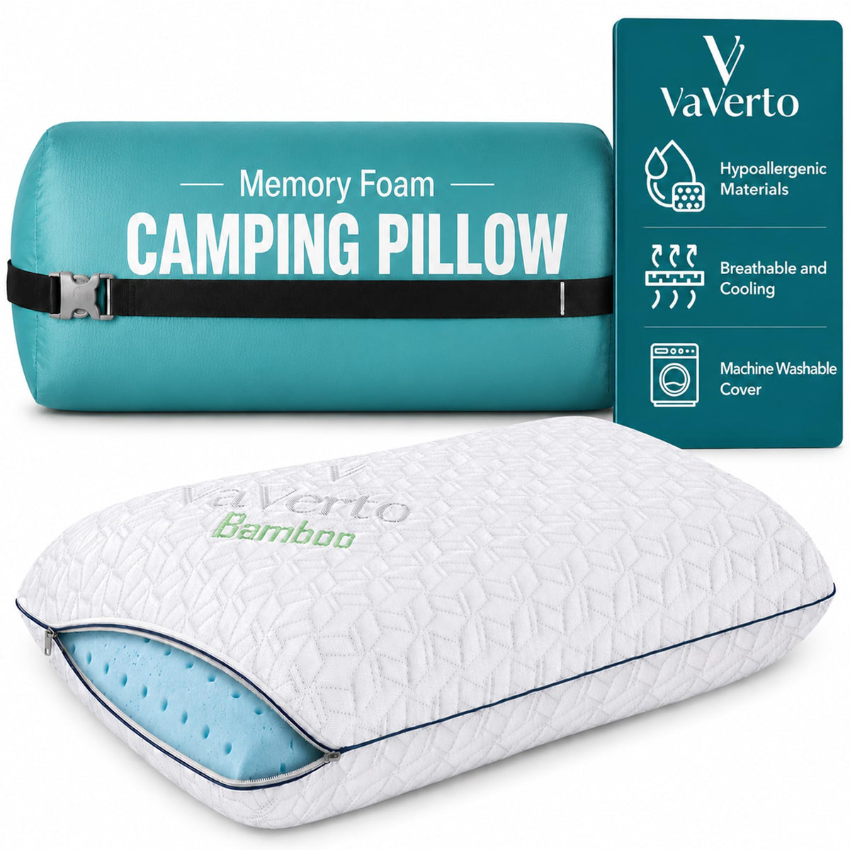 Vaverto Memory Foam Pillows - Cooling Firm Pillow - Standard Size 1-Pack