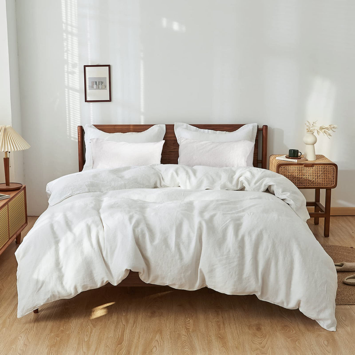 Simple&Opulence 100% Linen Duvet Cover Set 3pcs Basic Style Natural French Washed Flax Solid Color Soft Breathable Farmhouse Bedding with Button Closure - Linen, King
