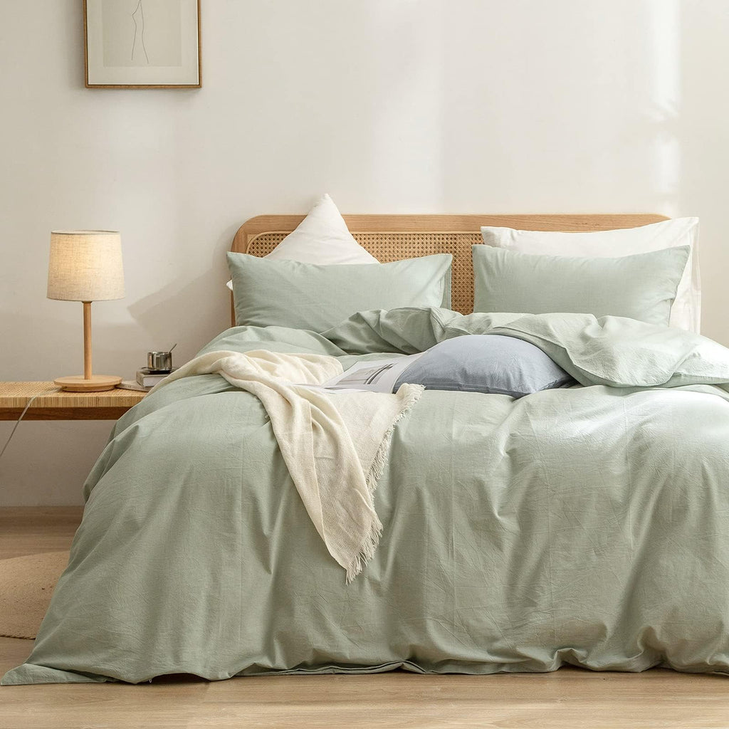 BESTOUCH Cotton Solid Duvet Cover Set Linen Feel Off White Queen