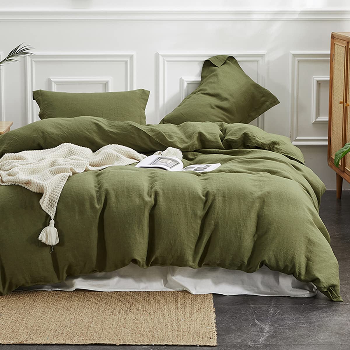 Simple&Opulence 100% Linen Duvet Cover Set 3pcs Basic Style Natural French Washed Flax Solid Color Soft Breathable Farmhouse Bedding with Button Closure - Linen, King
