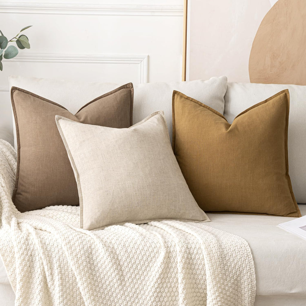 MIULEE Decorative Linen Euro Sham Pillow Covers 24x24 Natural Beige