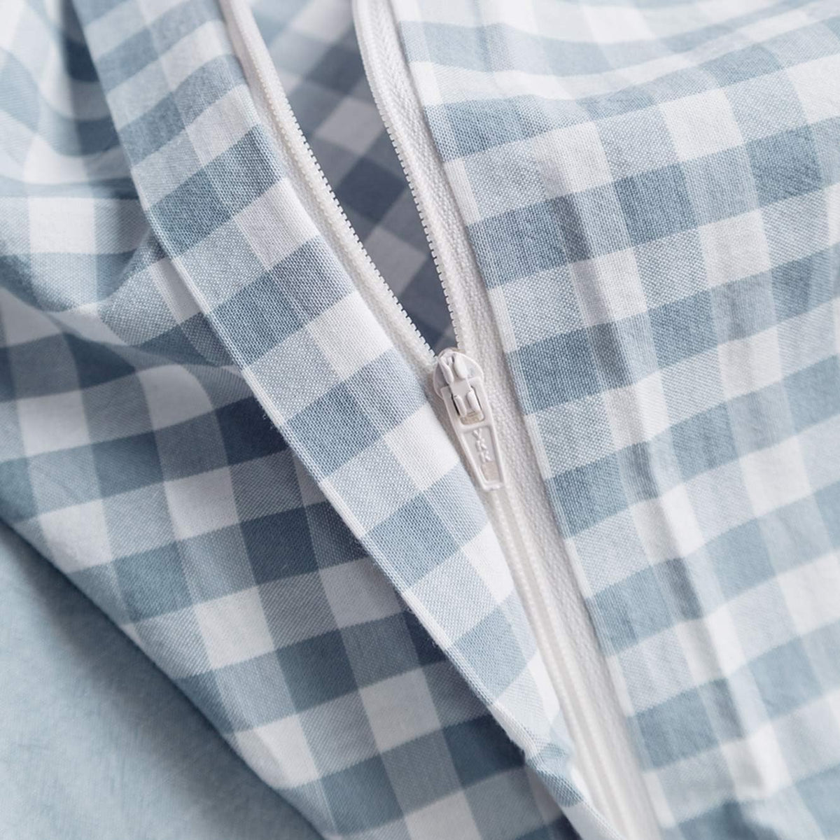 SUSYBAO Light Blue Gingham Duvet Cover Queen 100% Washed Cotton Blue Plaid Duvet Cover Set 3 Pieces 1 Blue Grid Duvet Cover with Zipper Ties 2 Pillow Cases Luxury Gingham Plaid Bedding Set Breathable