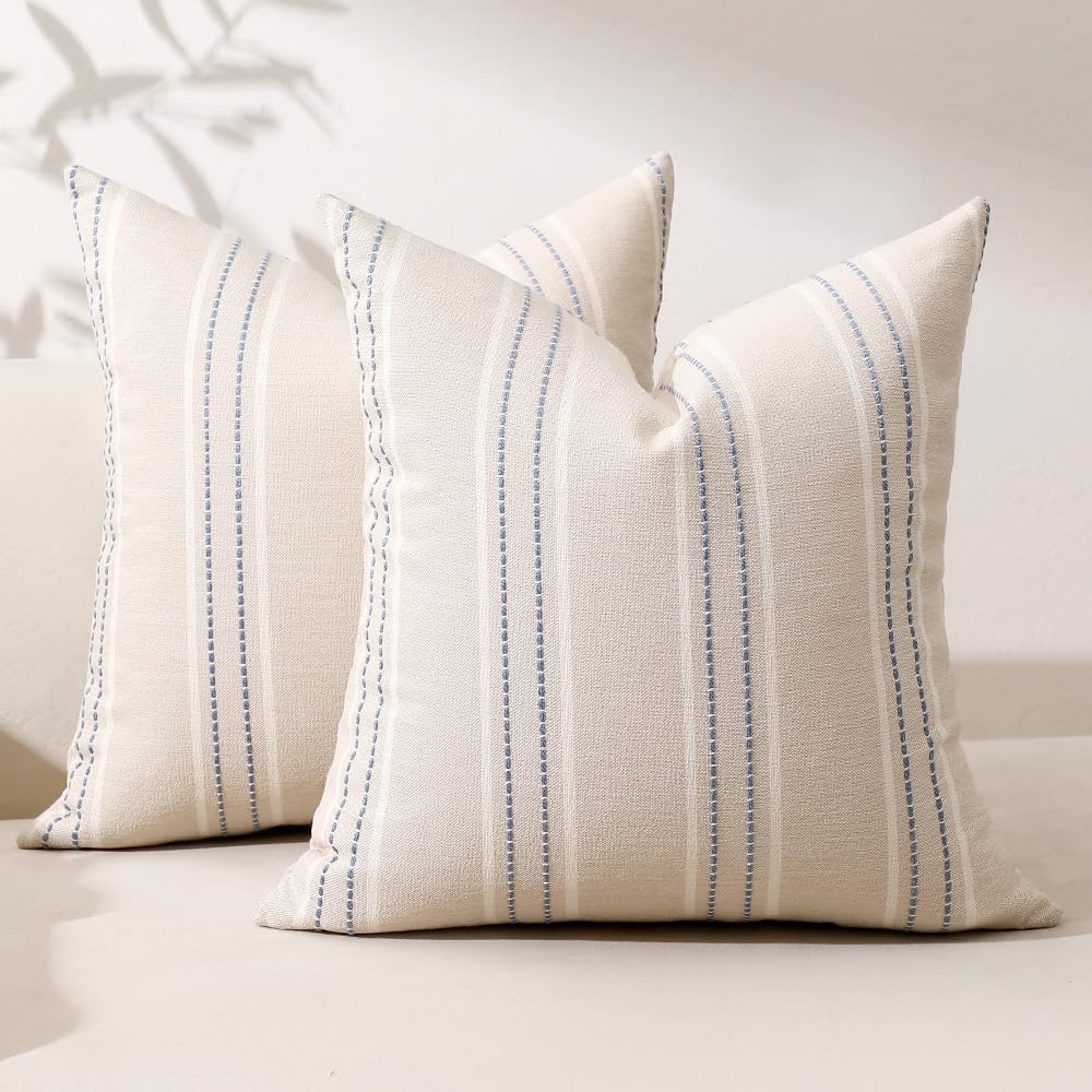 Hckot Navy Blue Throw Pillow Covers 20x20 Set of 2 Striped Pillow Covers