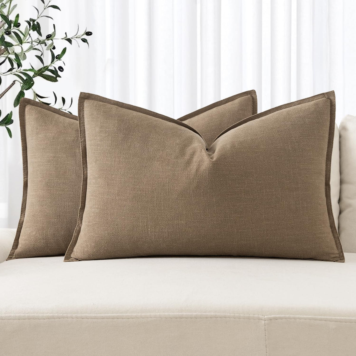 MIULEE Decorative Linen Pillow Covers 20x20 Inch Natural Beige