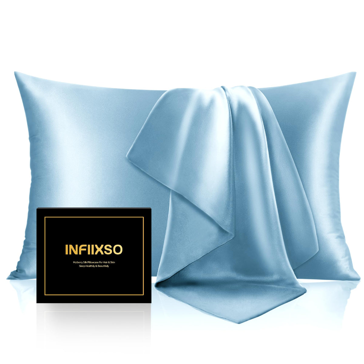 INFIIXSO Silk Pillow Cases 2 Pack, Standard Size, Hidden Zipper, Light Grey