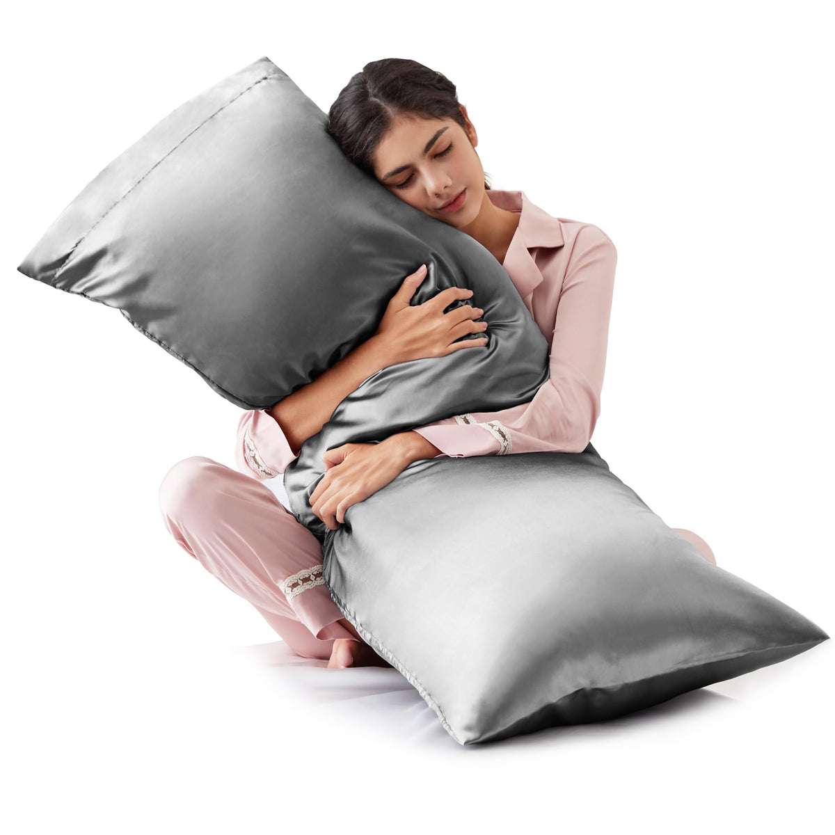 Love's cabin Satin Pillowcase Set of 2 Queen Size 20x30, Cooling Pillow Covers for Hair and Skin, Silky Smooth with Envelope Closure, Similar to Silk, Black