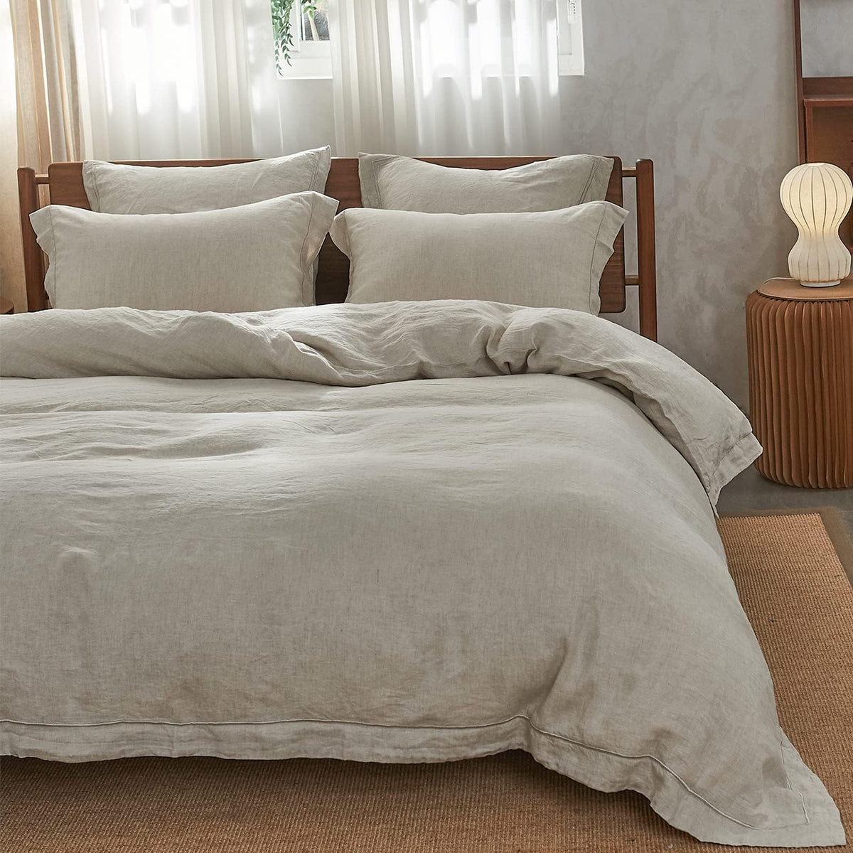 Simple&Opulence 100% French Flax Linen Duvet Cover Set with Embroidery Washed - 3 Pieces (1 Duvet Cover with 2 Pillow Shams) with Button Closure Soft Breathable Farmhouse - Linen, King Size