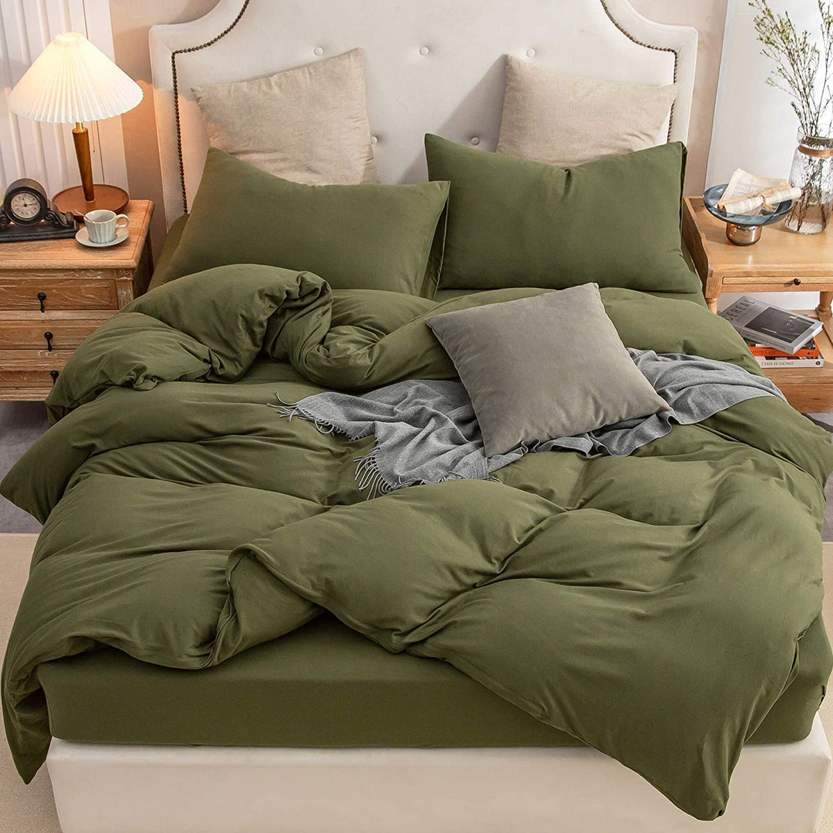 PURE ERA Jersey Knit Duvet Cover Set 100% T-Shirt Cotton Super Soft Comfy 3pc Bedding Set with Zipper Closure (Heather Beige, Queen)