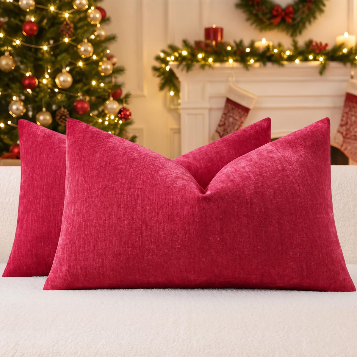 decorUhome Soft Chenille Blush Pink Throw Pillow Covers 18X18 Set of 2