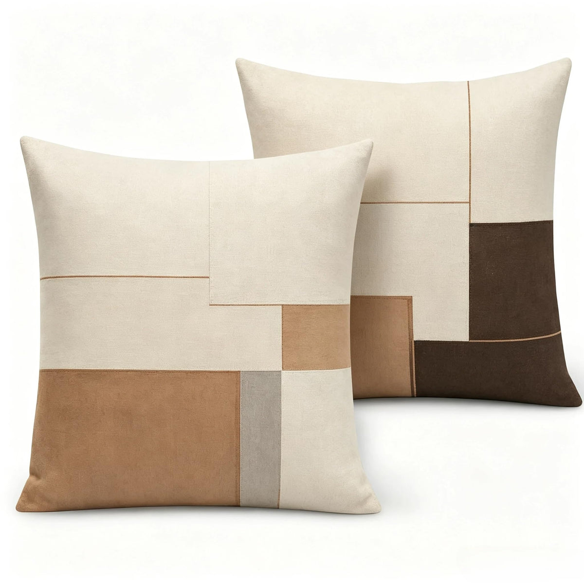 Decorative Throw Pillow Covers, Modern Abstract Brown Geometric Pattern, Set of 2，18x18 Pillows Linen Pillowcase，Modern Decorative Square Pillowcases for Sofa Couch Bedroom Living Room Car
