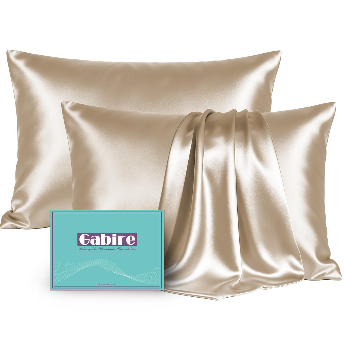 Gabire Mulberry Silk Pillow Cases Set of 2, Both Sides Real Silk Pillowcase for Hair and Skin Prevent Acne Pillowcase Organic Silk Pillowcase 2 Pack with Hidden Zipper, Black, Standard (20"×26")