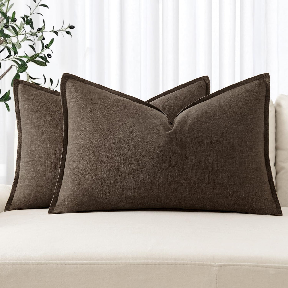 MIULEE Decorative Linen Pillow Covers 20x20 Inch Natural Beige