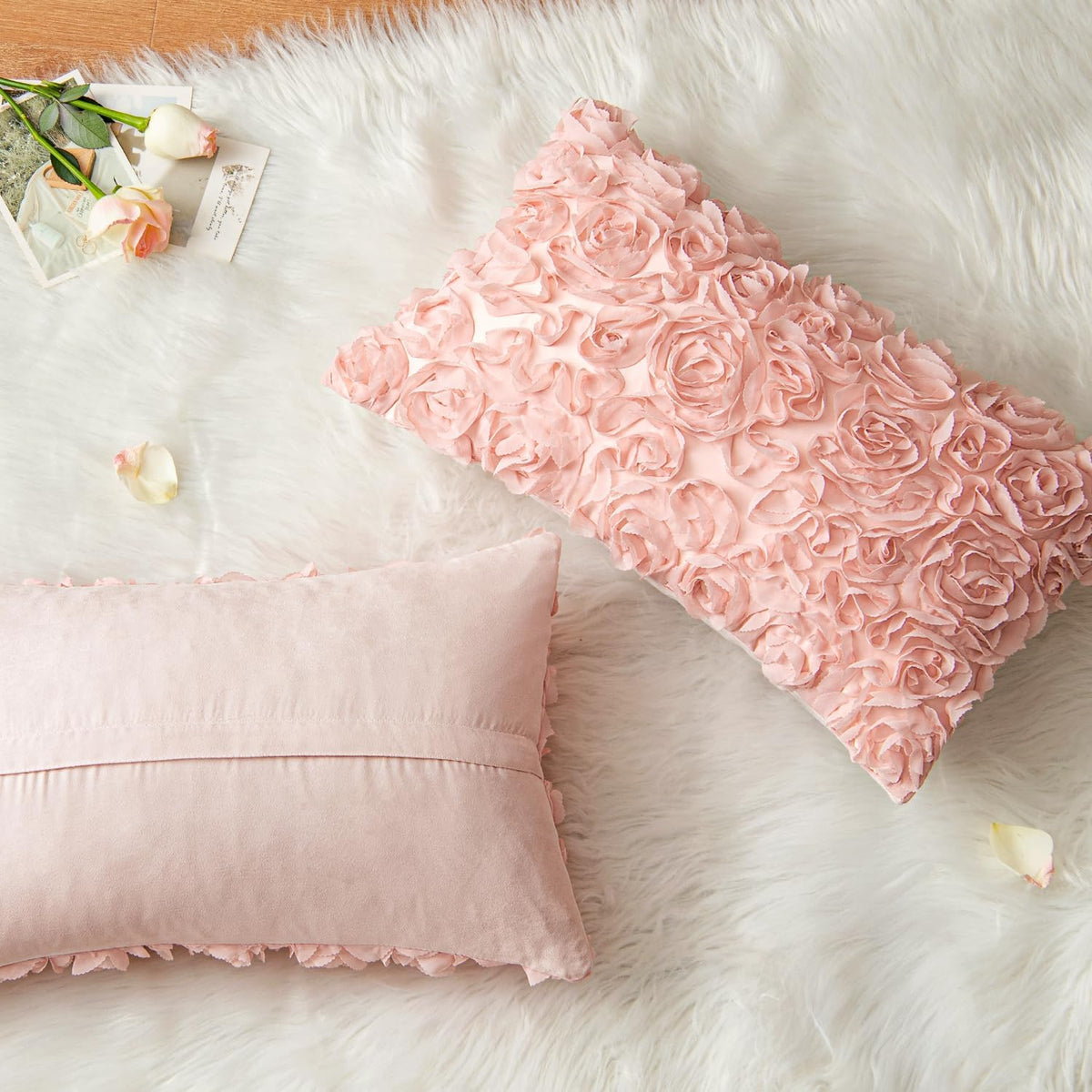 MIULEE Decorative Rose Flower Pillow Cover Pack of 1 Peach Pink 12x20 Inch