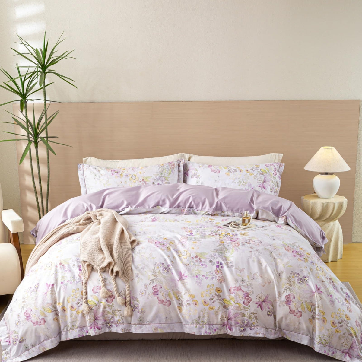 OAITE Queen Duvet Cover Set 3pcs 100% Cotton Blue Leaf