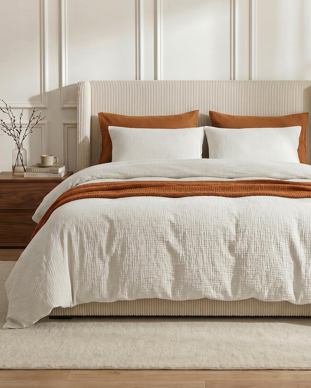 SE SOFTEXLY Muslin Duvet Cover Queen Size, 100% Washed Cotton Duvet Cover Set, Ultra Soft Comforter Cover Linen Like, 3 Pieces Minimalist Gauze Duvet Cover with 2 Pillowcases, 90"x90", White