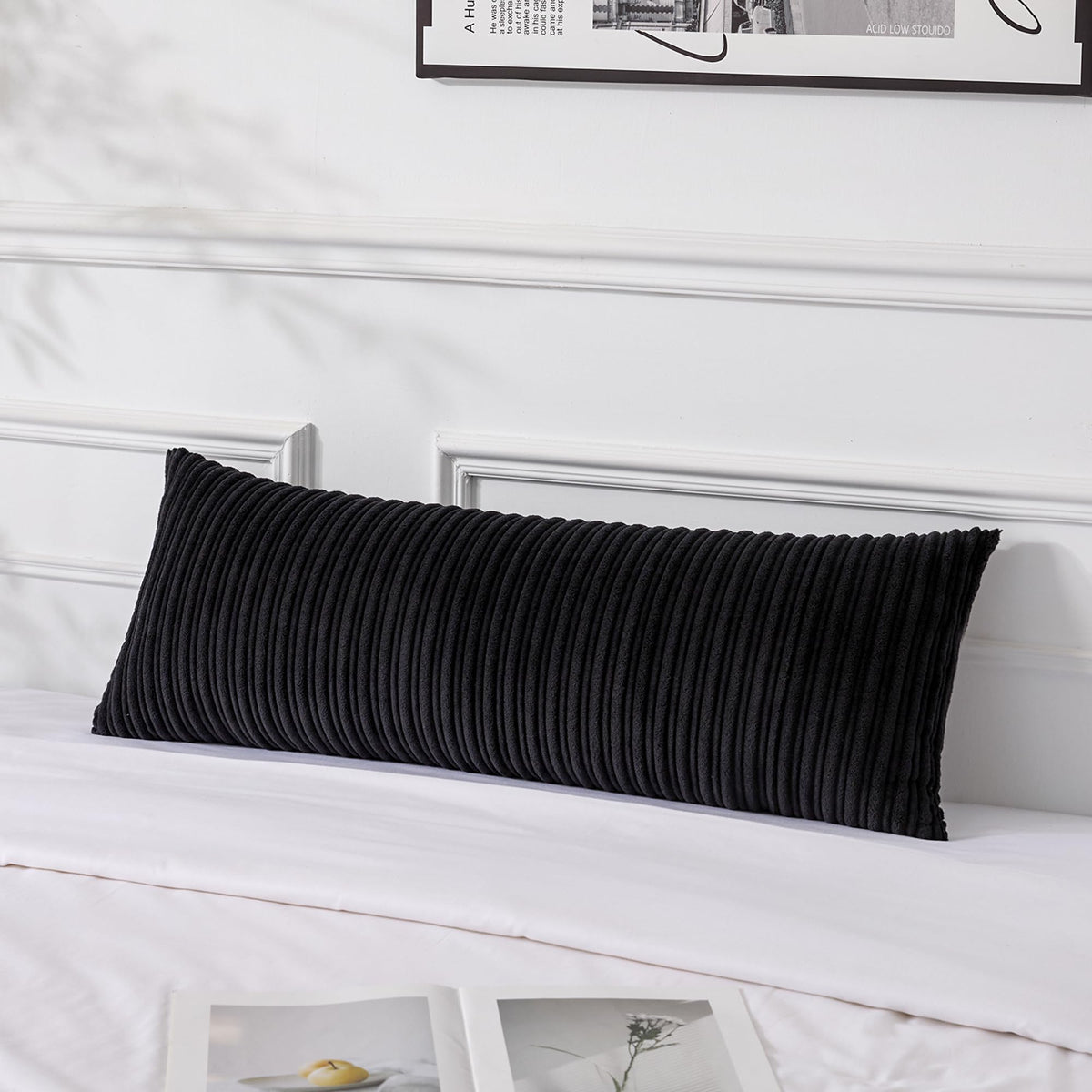 UGASA Velvet 12x20 Inch Lumbar Soft Throw Pillow Cover Boho Farmhouse Decorative Corduroy Striped Both Sides Solid Rectangular Cushion Case for Couch Bedroom Sofa Home, 1 Piece, Beige